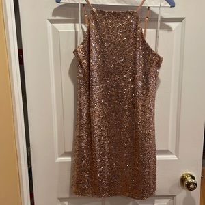 Like new Lulu’s rose gold juniors halter cocktail dress size L.